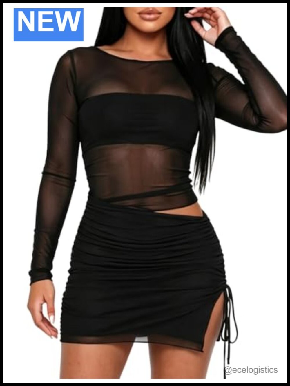 Lace Long Sleeve Two Piece Skirt Set Going Out Outfit